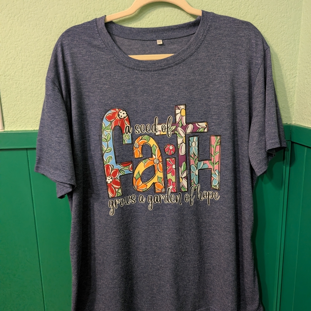 Floral Faith Christian' Tee - Blue